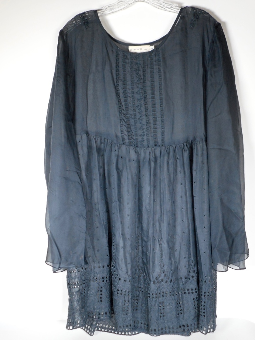 Love and Liberty Blue Gray Sheer Sz S Dress Embroidered Lace by Johnny Was